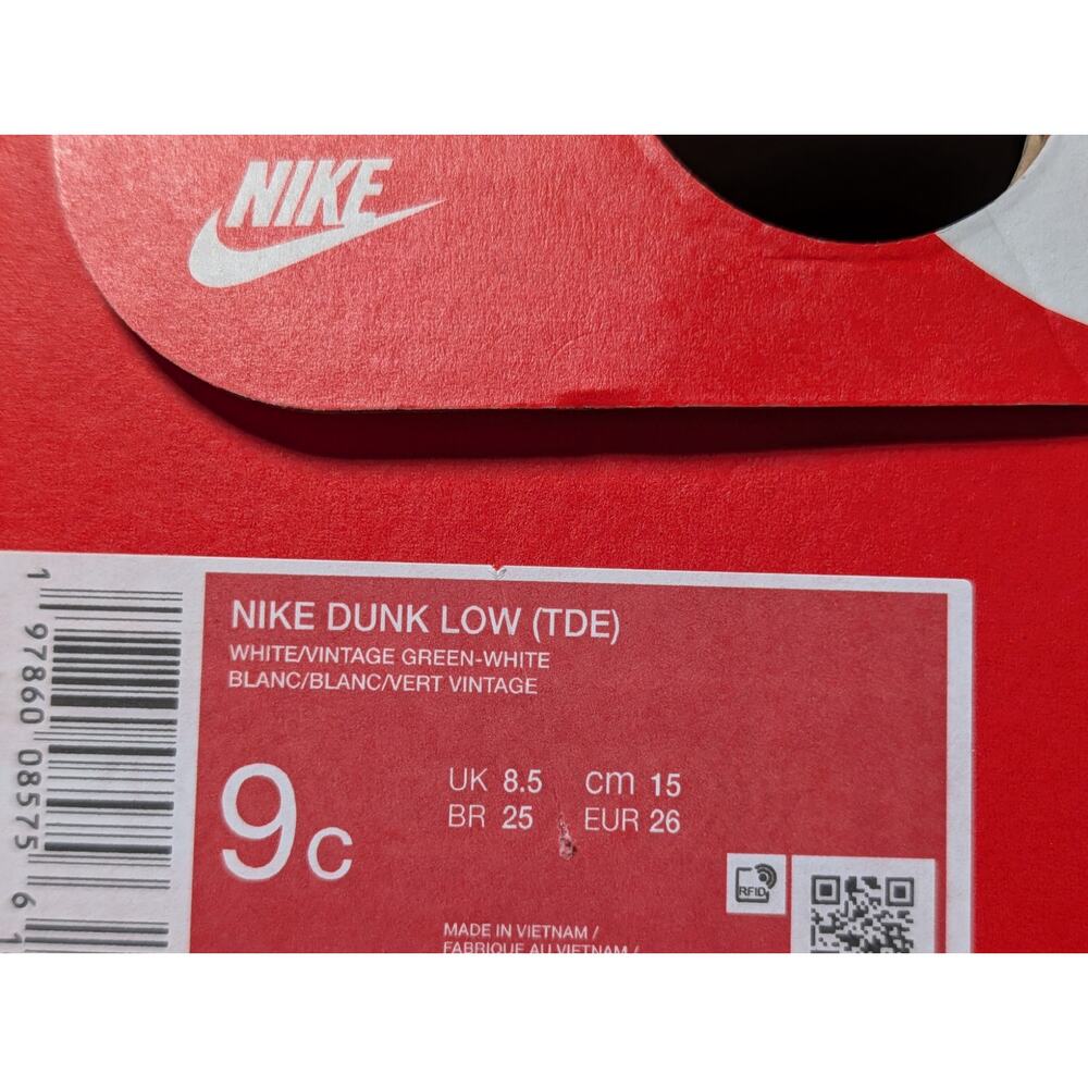 NIKE DUNK LOW (TDE) Kids/Toddler sneakers/shoes, size 9C, GREEN & WHITE - Picture 11 of 11